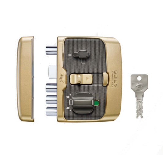 Godrej Pentabolt Aries Rim Locks With 3 Keys - Vegas Gold