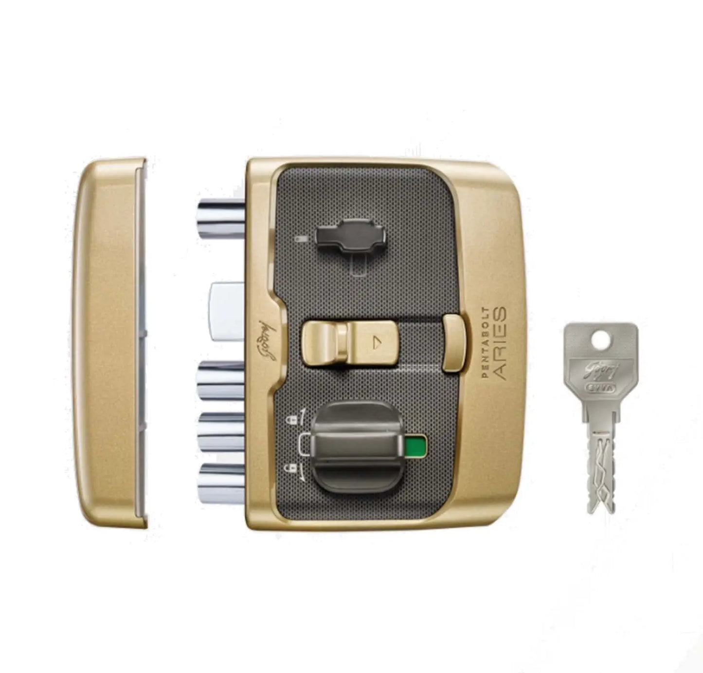 Godrej Pentabolt Aries Rim Locks With 3 Keys - Vegas Gold