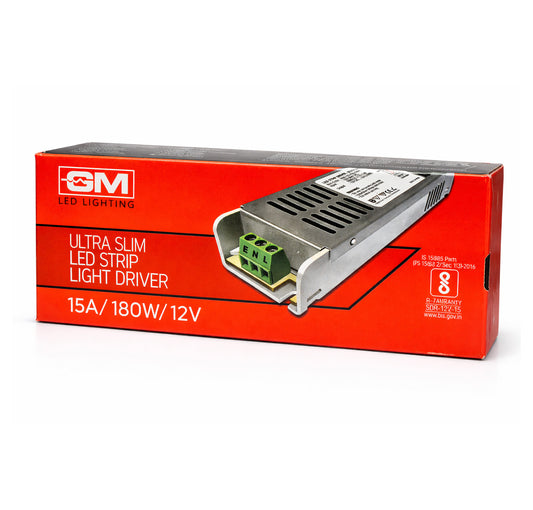 GM Ultra Slim LED Strip Light Driver 15A-180W-12V GM