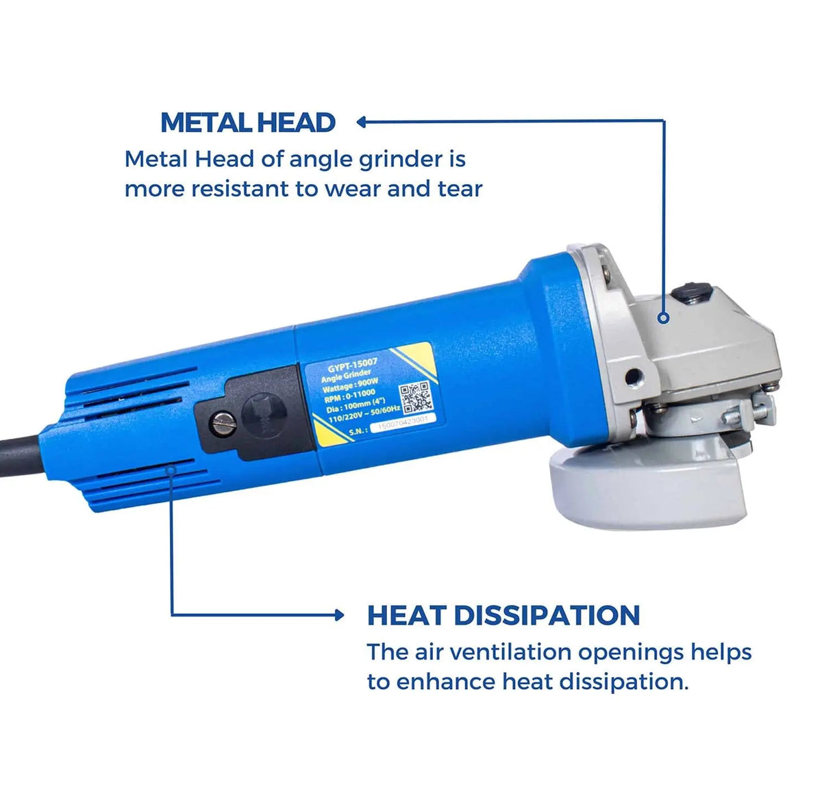 Grander Inlet 4 Inch Goodyear Angle Grinder 4 Inch - 900W GYPT-15007 - Badari Hardware