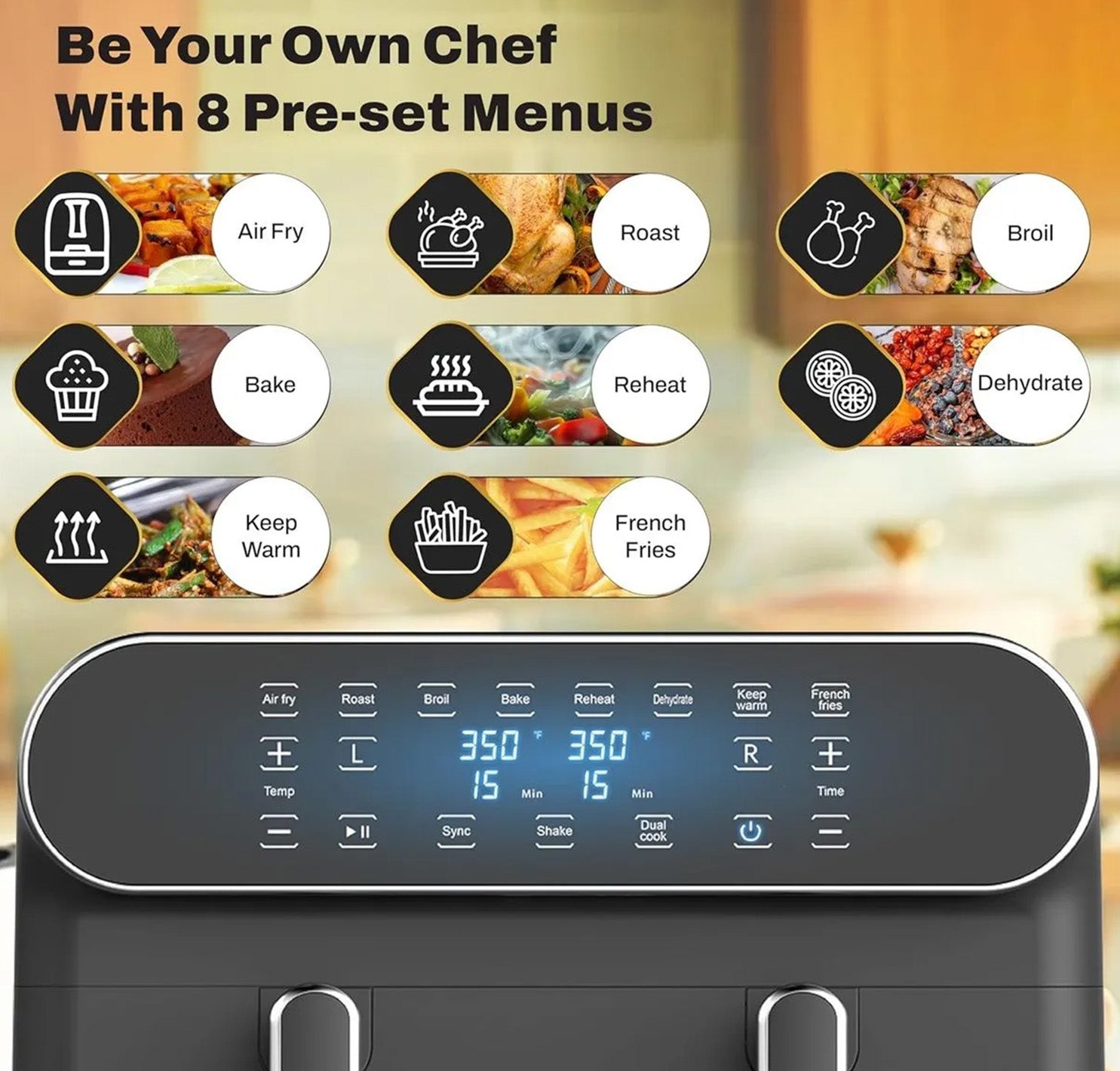 Havells Prolife Delicia Air Fryer With 8 Pre-Set Option - 1700W Black