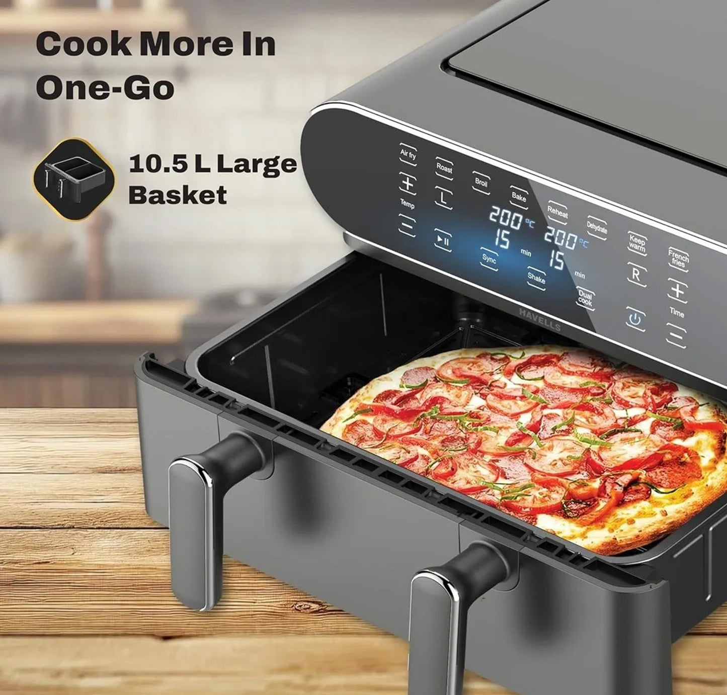 Havells Prolife Delicia Air Fryer With 8 Pre-Set Option - 1700W Black