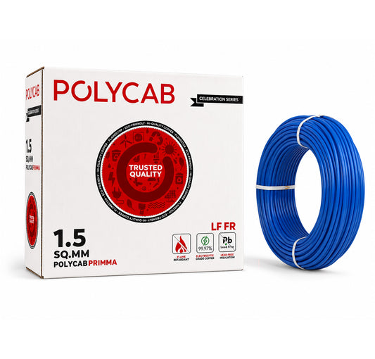 Polycab Primma LF RF Electrical Wire 1.5 Sq MM With Flame Retardant - 90 Meter, Blue Polycab